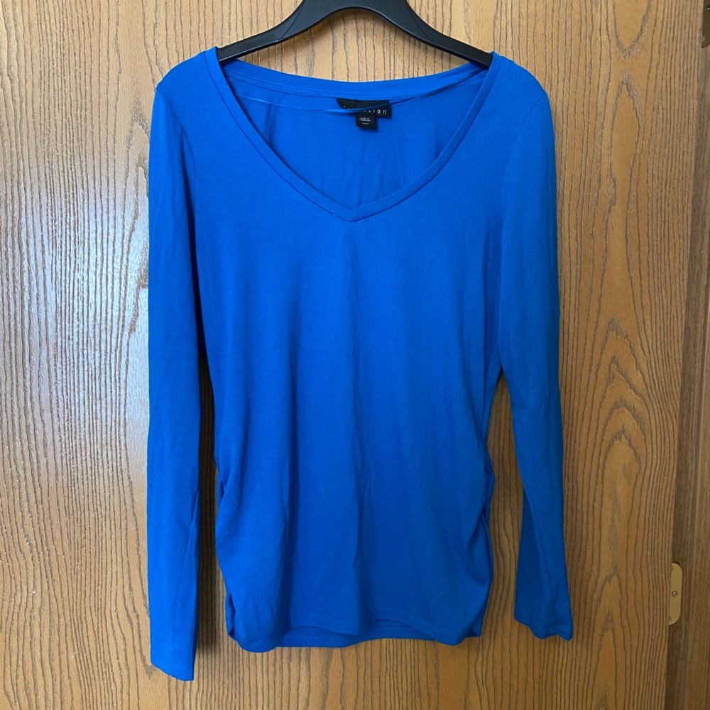 Attention Blue Long Sleeve Vneck Shirt